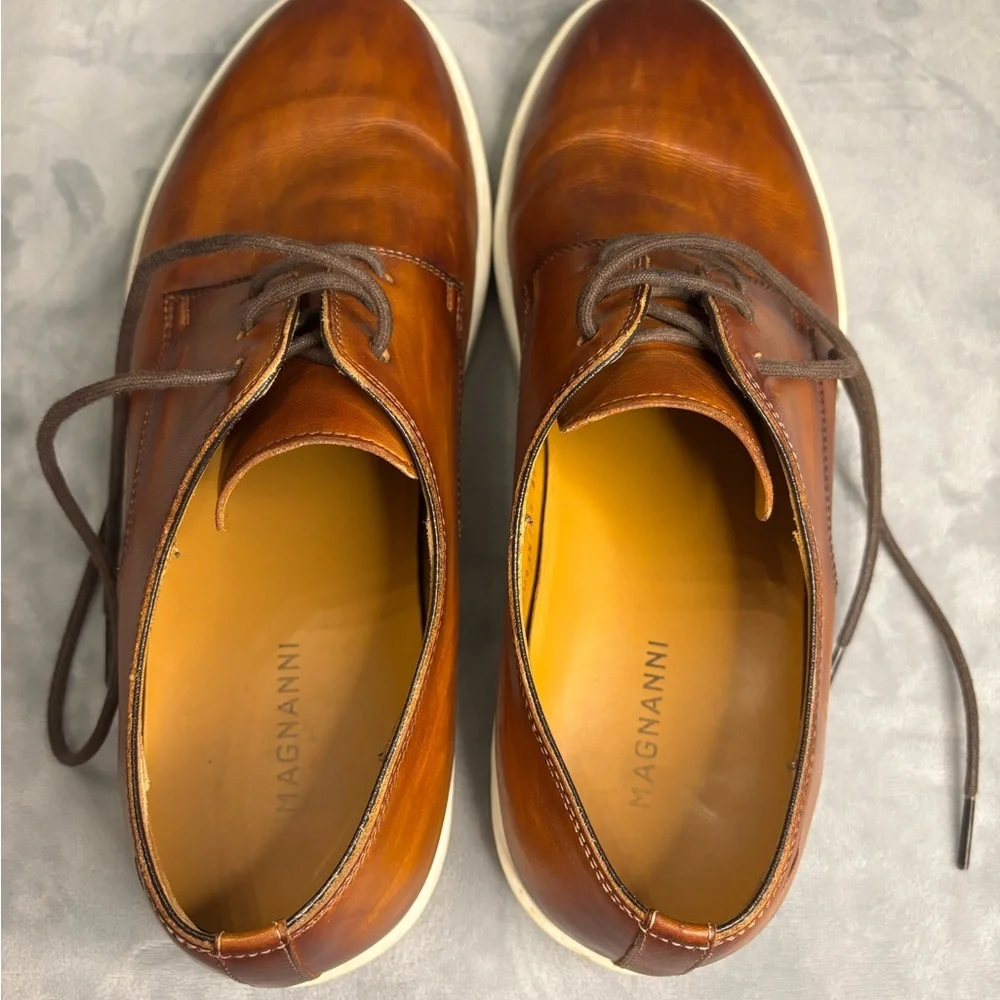 Magnanni Burnished Cognac Leather Derby Sneakers